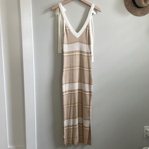 Endless Rose Size Medium Beige and White striped ribbed midi dress